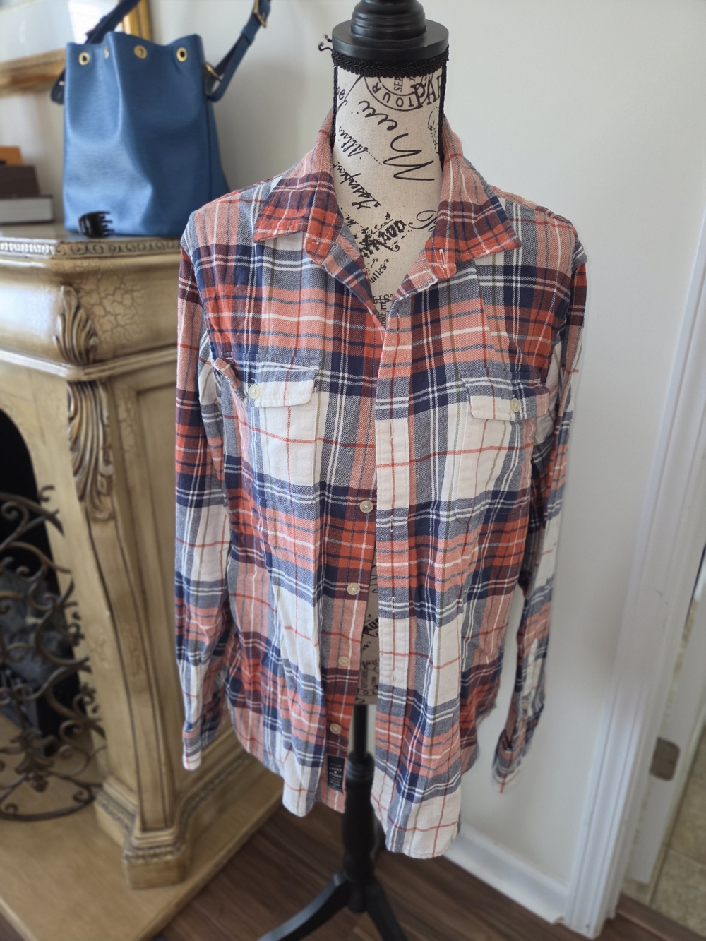 Lucky Brand Men's Plaid Button-Down Shirt in Coral, Navy & White